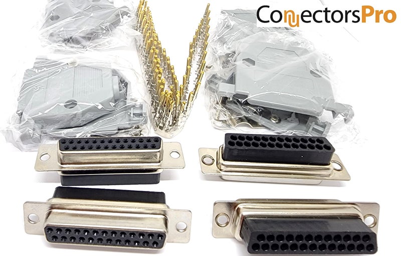 Connectors Pro DB25 Female Connector Kit, 4 Sets with Hoods & 100 Pins, RS232 D-Sub 25P Crimp Type - Image 4